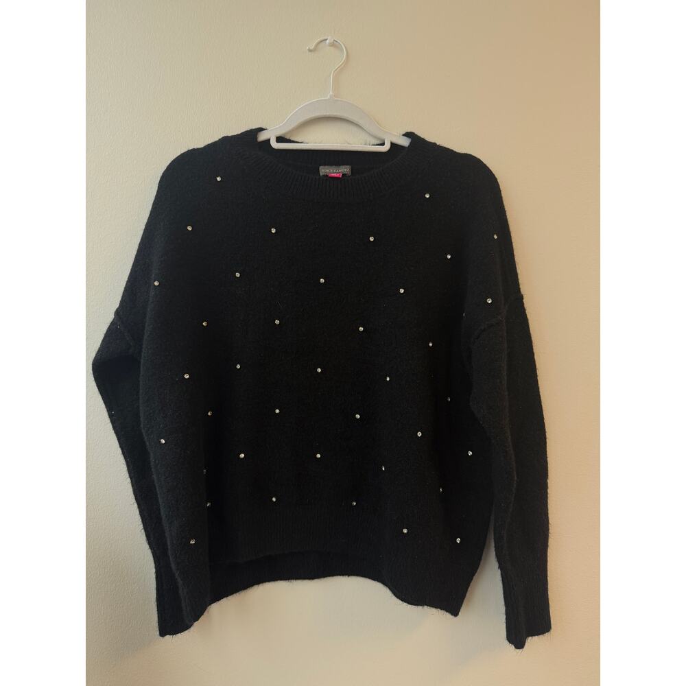 Vince Camuto Black Rhinestone Crystal Embellished Sweater Size S